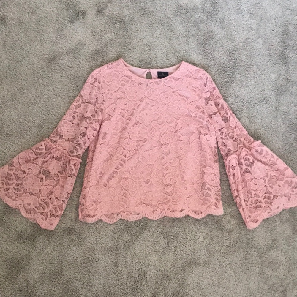Pink lace flared sleeve blouse